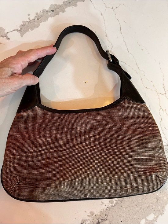 Banana Republic Handbags - Banana Republic Brown Canvas Woven Shoulder Bag with Brown Leather Trim